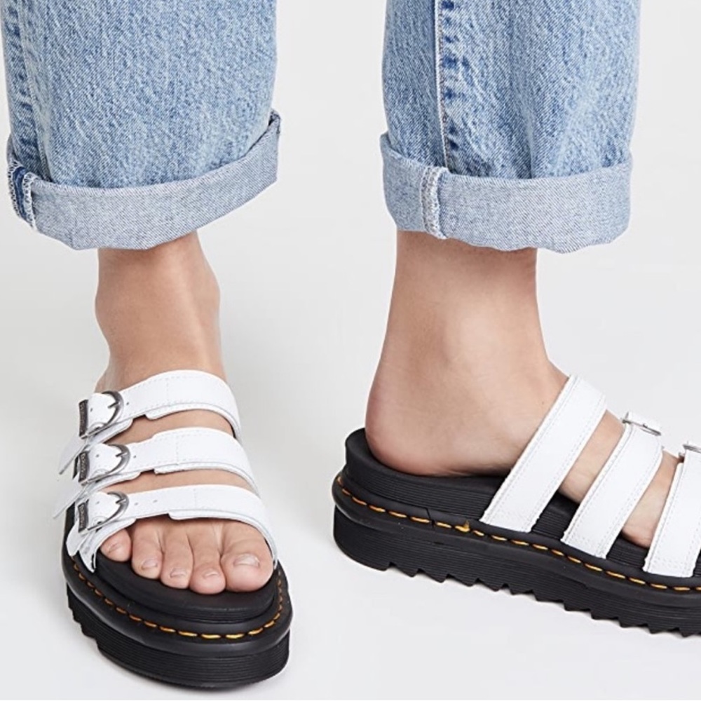 NEW Dr. Martens Blair Platform Leather Slide Sandals White Size 8